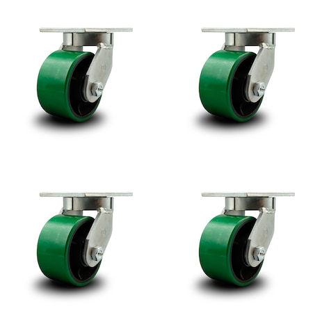 Service Caster 6 Inch Extra Heavy Duty Green Poly on Cast Iron Wheel Swivel Caster, 4PK SCC-KP92S630-PUR-GB-4